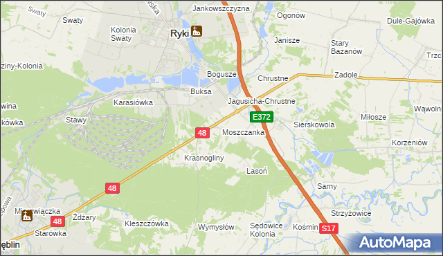 mapa Moszczanka gmina Ryki, Moszczanka gmina Ryki na mapie Targeo