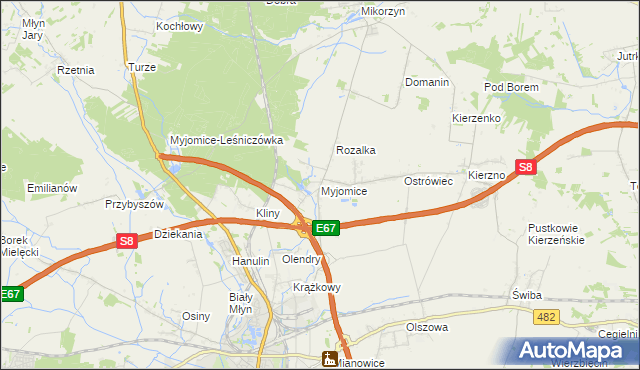 mapa Myjomice, Myjomice na mapie Targeo