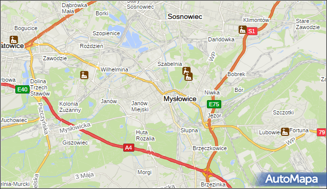 mapa Mysłowice, Mysłowice na mapie Targeo