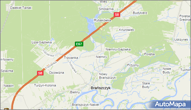 mapa Niemiry gmina Brańszczyk, Niemiry gmina Brańszczyk na mapie Targeo