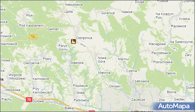 mapa Nowa Góra gmina Krzeszowice, Nowa Góra gmina Krzeszowice na mapie Targeo