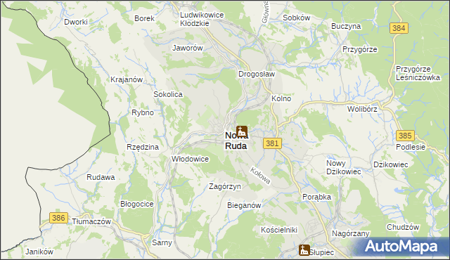 mapa Nowa Ruda powiat kłodzki, Nowa Ruda powiat kłodzki na mapie Targeo