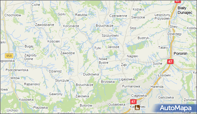 mapa Nowe Bystre, Nowe Bystre na mapie Targeo