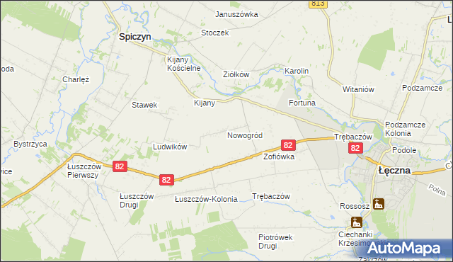 mapa Nowogród gmina Łęczna, Nowogród gmina Łęczna na mapie Targeo