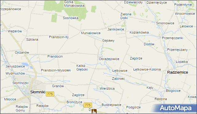 mapa Obrażejowice, Obrażejowice na mapie Targeo