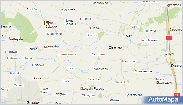 mapa Odechów gmina Grabów, Odechów gmina Grabów na mapie Targeo