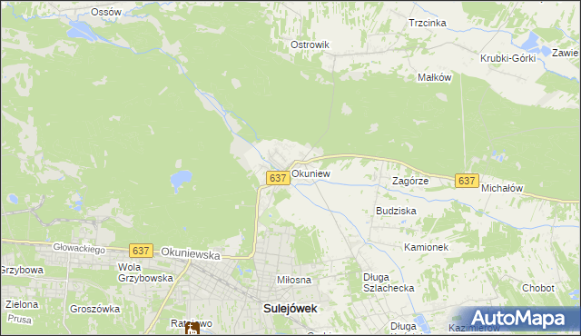 mapa Okuniew, Okuniew na mapie Targeo