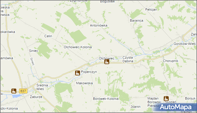 mapa Olchowiec gmina Żółkiewka, Olchowiec gmina Żółkiewka na mapie Targeo
