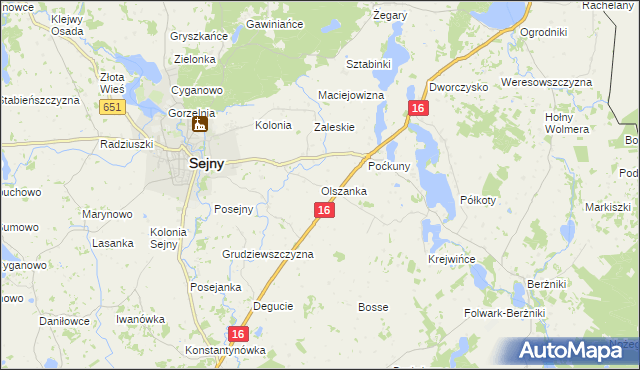 mapa Olszanka gmina Sejny, Olszanka gmina Sejny na mapie Targeo