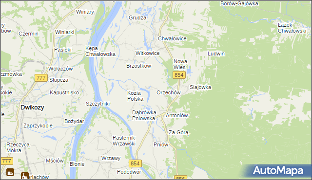 mapa Orzechów gmina Radomyśl nad Sanem, Orzechów gmina Radomyśl nad Sanem na mapie Targeo