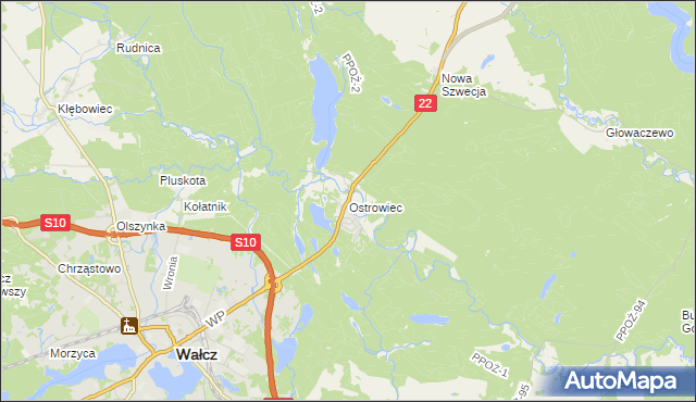 mapa Ostrowiec gmina Wałcz, Ostrowiec gmina Wałcz na mapie Targeo