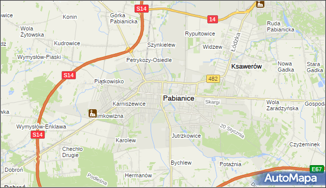 mapa Pabianic, Pabianice na mapie Targeo