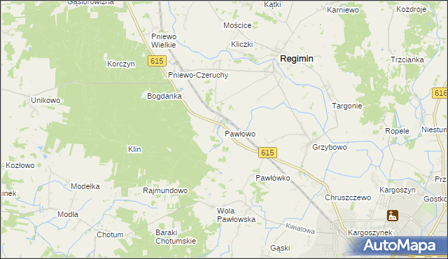 mapa Pawłowo gmina Regimin, Pawłowo gmina Regimin na mapie Targeo