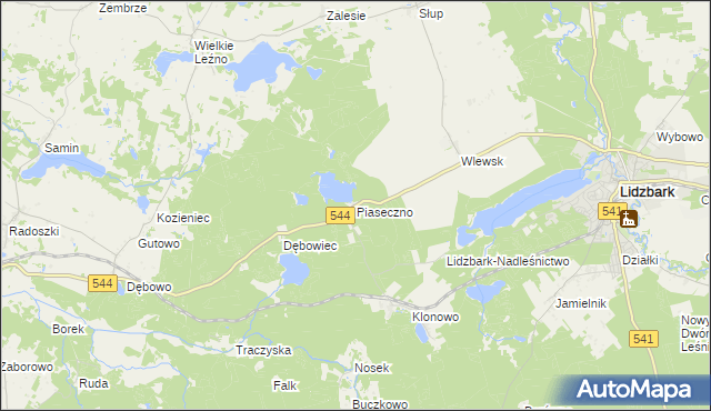 mapa Piaseczno gmina Lidzbark, Piaseczno gmina Lidzbark na mapie Targeo