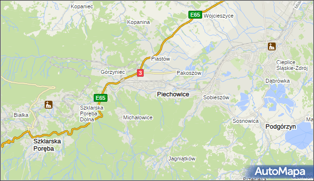 mapa Piechowice powiat jeleniogórski, Piechowice powiat jeleniogórski na mapie Targeo