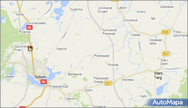 mapa Pietrzwałd gmina Sztum, Pietrzwałd gmina Sztum na mapie Targeo