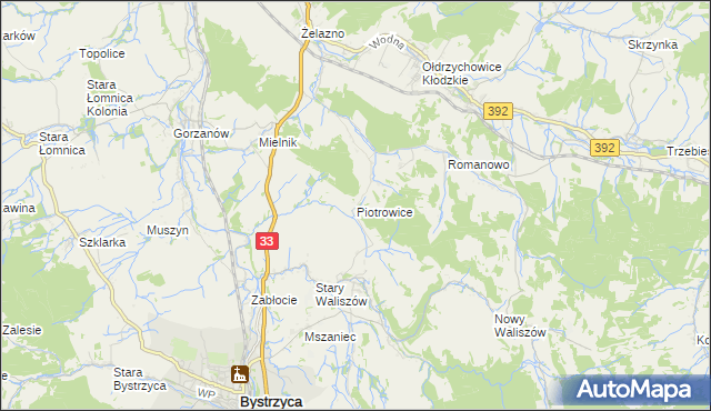 mapa Piotrowice gmina Bystrzyca Kłodzka, Piotrowice gmina Bystrzyca Kłodzka na mapie Targeo