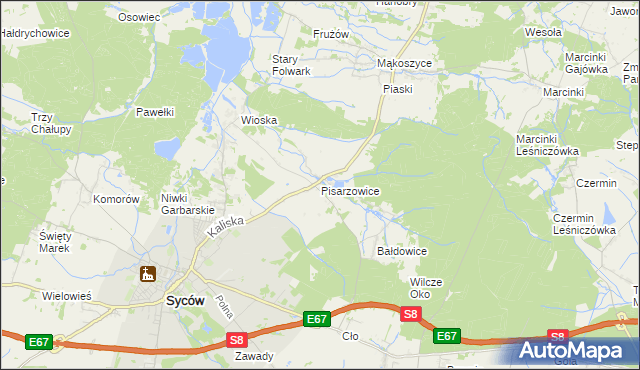 mapa Pisarzowice gmina Kobyla Góra, Pisarzowice gmina Kobyla Góra na mapie Targeo
