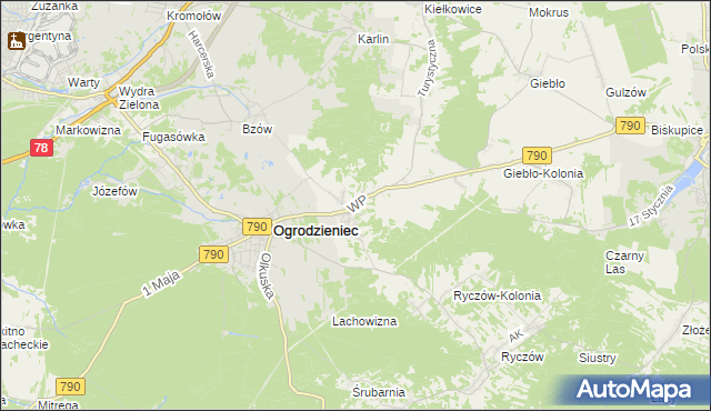 mapa Podzamcze gmina Ogrodzieniec, Podzamcze gmina Ogrodzieniec na mapie Targeo