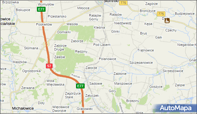 mapa Polanowice gmina Słomniki, Polanowice gmina Słomniki na mapie Targeo