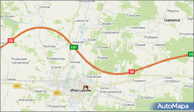 mapa Polesie gmina Wieruszów, Polesie gmina Wieruszów na mapie Targeo