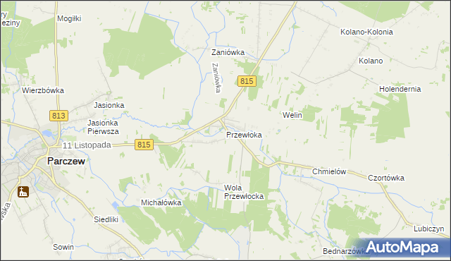 mapa Przewłoka gmina Parczew, Przewłoka gmina Parczew na mapie Targeo