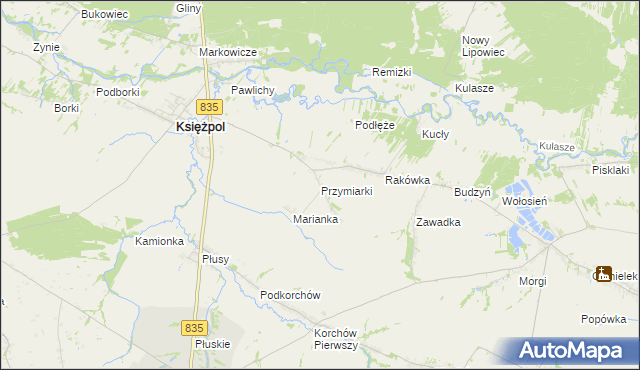 mapa Przymiarki gmina Księżpol, Przymiarki gmina Księżpol na mapie Targeo