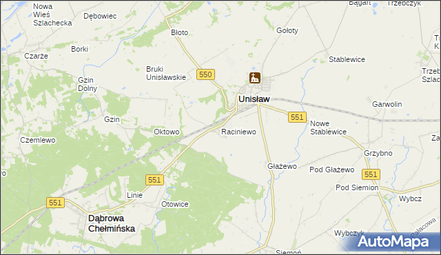 mapa Raciniewo gmina Unisław, Raciniewo gmina Unisław na mapie Targeo