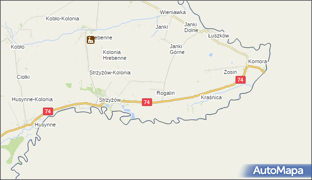 mapa Rogalin gmina Horodło, Rogalin gmina Horodło na mapie Targeo