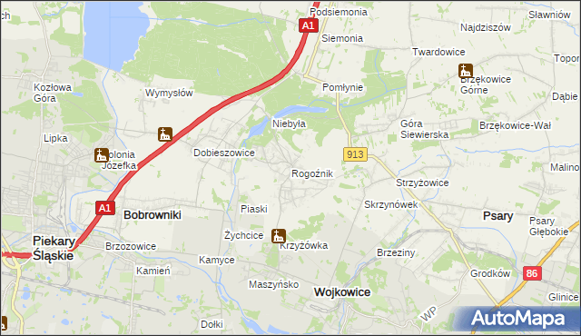 mapa Rogoźnik gmina Bobrowniki, Rogoźnik gmina Bobrowniki na mapie Targeo