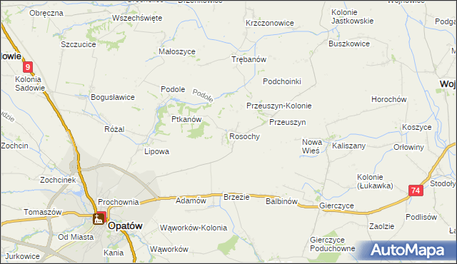 mapa Rosochy gmina Opatów, Rosochy gmina Opatów na mapie Targeo