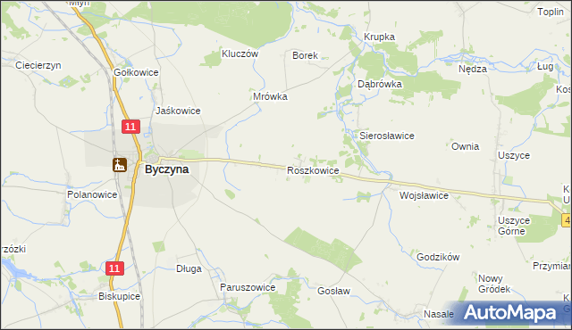 mapa Roszkowice gmina Byczyna, Roszkowice gmina Byczyna na mapie Targeo