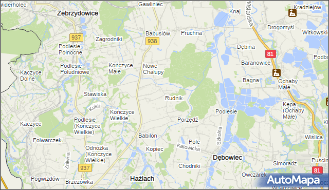 mapa Rudnik gmina Hażlach, Rudnik gmina Hażlach na mapie Targeo