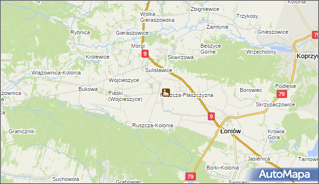 mapa Ruszcza-Płaszczyzna, Ruszcza-Płaszczyzna na mapie Targeo