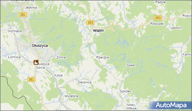 mapa Rzeczka gmina Walim, Rzeczka gmina Walim na mapie Targeo