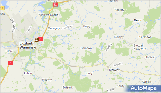 mapa Sarnowo gmina Lidzbark Warmiński, Sarnowo gmina Lidzbark Warmiński na mapie Targeo