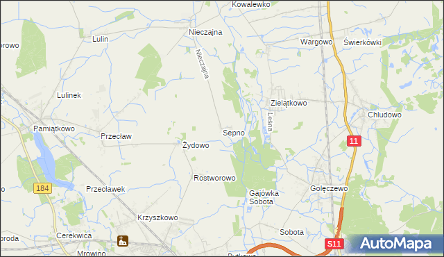 mapa Sepno gmina Oborniki, Sepno gmina Oborniki na mapie Targeo