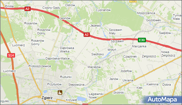 mapa Siedlisko gmina Zgierz, Siedlisko gmina Zgierz na mapie Targeo