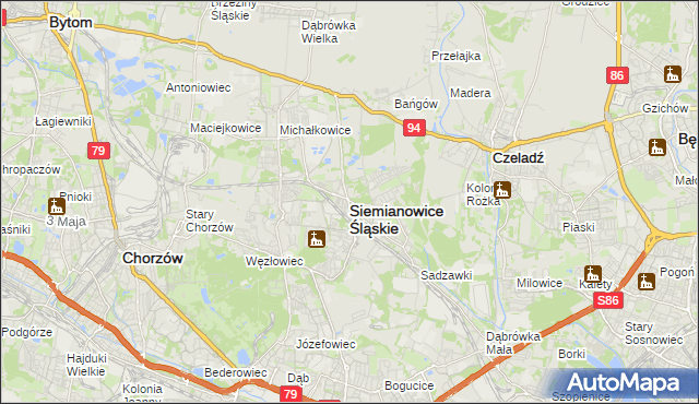 mapa Siemianowice Śląskie, Siemianowice Śląskie na mapie Targeo