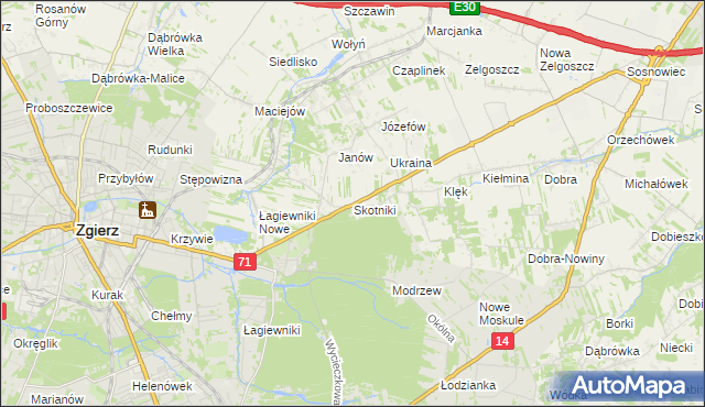 mapa Skotniki gmina Zgierz, Skotniki gmina Zgierz na mapie Targeo