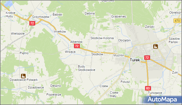 mapa Słodków gmina Turek, Słodków gmina Turek na mapie Targeo