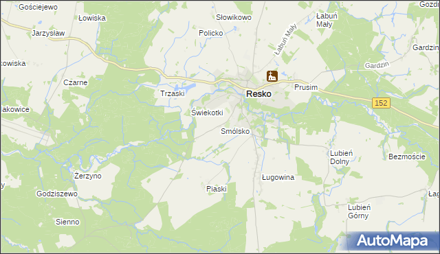 mapa Smólsko gmina Resko, Smólsko gmina Resko na mapie Targeo