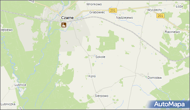 mapa Sokole gmina Czarne, Sokole gmina Czarne na mapie Targeo