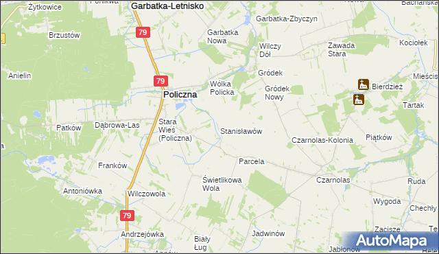 mapa Stanisławów gmina Policzna, Stanisławów gmina Policzna na mapie Targeo
