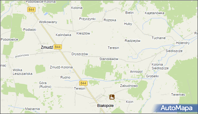 mapa Stanisławów gmina Żmudź, Stanisławów gmina Żmudź na mapie Targeo