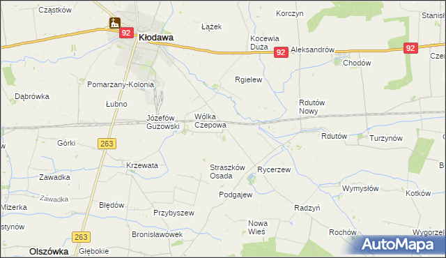 mapa Straszków gmina Kłodawa, Straszków gmina Kłodawa na mapie Targeo