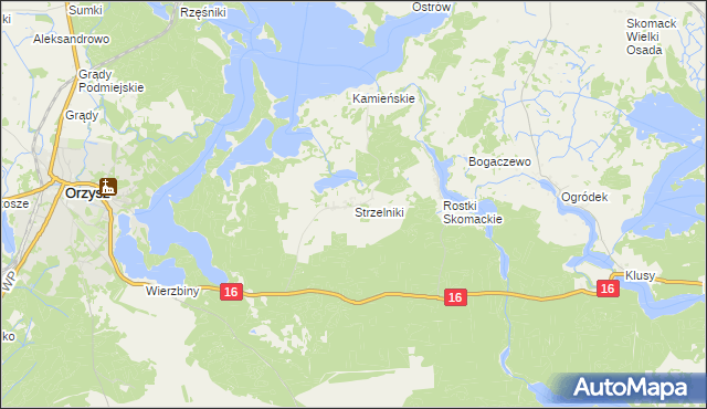 mapa Strzelniki gmina Orzysz, Strzelniki gmina Orzysz na mapie Targeo