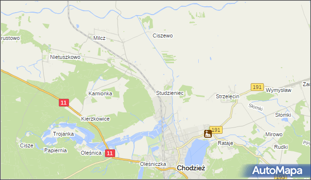 mapa Studzieniec gmina Chodzież, Studzieniec gmina Chodzież na mapie Targeo