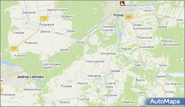 mapa Tadeuszów gmina Pionki, Tadeuszów gmina Pionki na mapie Targeo