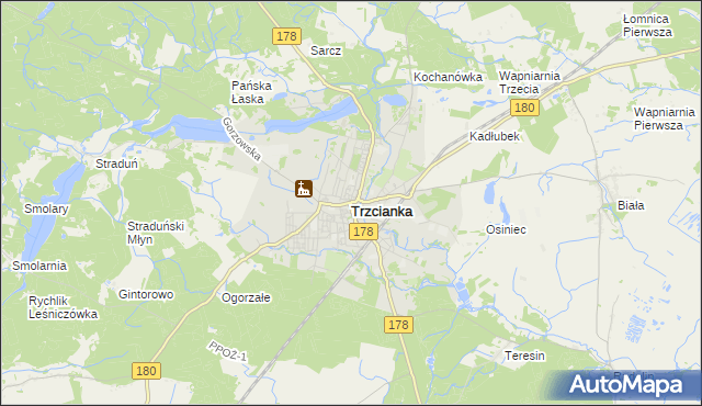 mapa Trzcianka powiat czarnkowsko-trzcianecki, Trzcianka powiat czarnkowsko-trzcianecki na mapie Targeo